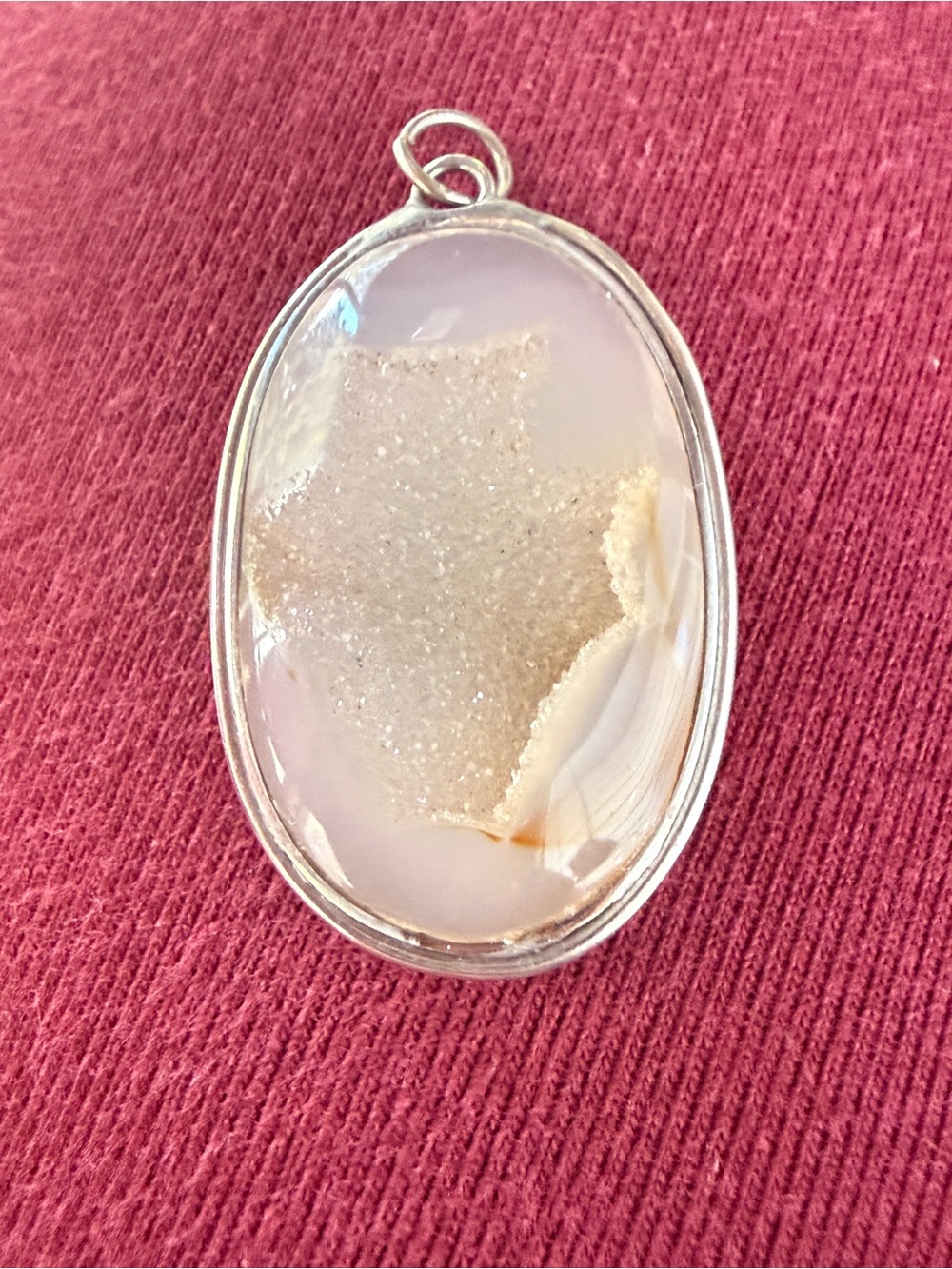 Vintage Sterling Silver White Druzy Agate Pendant - Elegant Women's Necklace